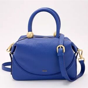 Arcadia Leather Domed Satchel - Dione qvc NEW Royal blue pebbled